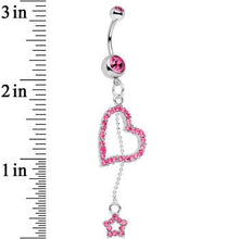 Load image into Gallery viewer, Pink Paved Heart and Star Dangle Belly Ring