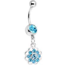 将图片加载到图库查看器,Aqua Gem Blossoming Flower Dangle Belly Ring