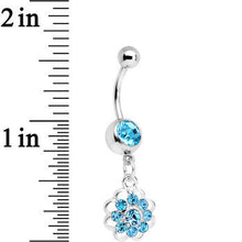 将图片加载到图库查看器,Aqua Gem Blossoming Flower Dangle Belly Ring