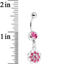 将图片加载到图库查看器,Pink Gem Blossoming Flower Dangle Belly Ring
