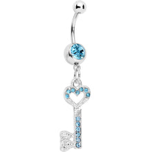 将图片加载到图库查看器,Aqua Gem Key to Unlock Love Dangle Belly Ring