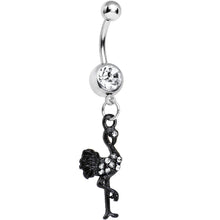 Load image into Gallery viewer, Clear Gem Black Flamingo Dangle Belly Ring