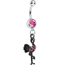 Load image into Gallery viewer, Pink Gem Black Flamingo Dangle Belly Ring