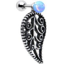 Load image into Gallery viewer, 16G Blue Synthetic Opal Steel Leaf Cartilage Dangle Earring