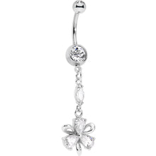 Load image into Gallery viewer, Clear Cubic Zirconnia Flower Ribbon Dangle Belly Ring