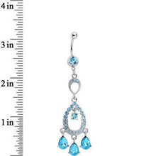 Load image into Gallery viewer, Aqua Cubic Zirconia Infinity Hoop Chandelier Belly Ring