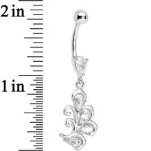 Load image into Gallery viewer, Clear Cubic Zirconia Palm Leaf Dangle Belly Ring