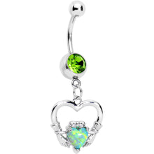 将图片加载到图库查看器,Green Gem Imitation Opal Claddagh Dangle Belly Ring