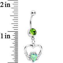 将图片加载到图库查看器,Green Gem Imitation Opal Claddagh Dangle Belly Ring