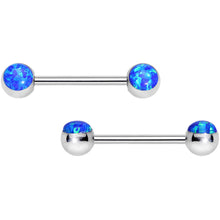 Load image into Gallery viewer, 316L Stainless Steel Blue Synthetic Opal Nipple Barbell Set
