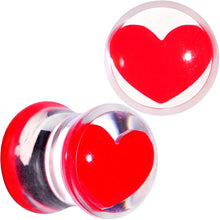 Load image into Gallery viewer, Clear Acrylic Red Heart Double Flare Saddle Plug Set 2G to 20mm