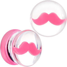 Load image into Gallery viewer, Clear Acrylic Pink Mustache Double Flare Saddle Plug Set 2G to 20mm