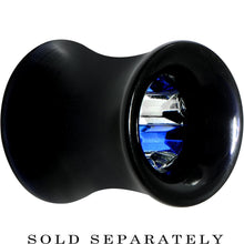 Load image into Gallery viewer, Black Acrylic Blue and Clear Gem Inlay Saddle Tunnel Plug 0G to 1 Inch