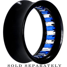 Load image into Gallery viewer, Black Acrylic Blue and Clear Gem Inlay Saddle Tunnel Plug 0G to 1 Inch