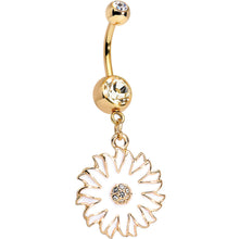 Load image into Gallery viewer, Clear Gem Gold Anodized White Floating Flower Dangle Belly Ring