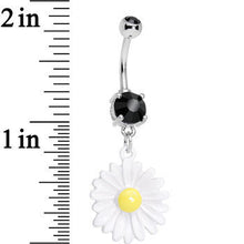 Load image into Gallery viewer, Black Cubic Zirconia White Daisy Flower Dangle Belly Ring