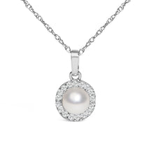 Load image into Gallery viewer, 10K White Gold 5MM Cultured Pearl and Diamond Accent Halo Pendant Necklace