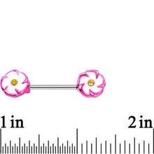 Load image into Gallery viewer, 316L Stainless Steel Pink White Double Flower Nipple Barbell Set