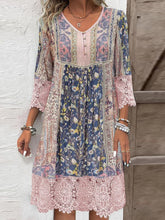 Load image into Gallery viewer, Blush Pink Elegant Full-Size Lace Detail Dress Printed Sleeve Midi Dress for Women
