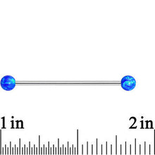 Load image into Gallery viewer, 316L Stainless Steel Blue Faux Opal Ended Industrial Barbell 35mm
