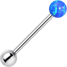 Load image into Gallery viewer, 316L Stainless Steel Blue Synthetic Opal Ball Barbell Tongue Ring