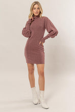Load image into Gallery viewer, Glitter Mock Neck Long Sleeve Mini Dress – Sparkling Mock Neck Dress, Elegant, Flattering, Glitter Knit Dress, Elegant Mini Dress, Long Sleeve Party Dress, Statement Evening Dress