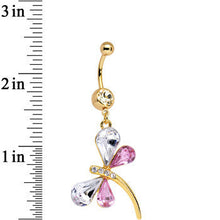 将图片加载到图库查看器,Gold Plated Clear Pink Gem Wing Dragonfly Dangle Belly Ring