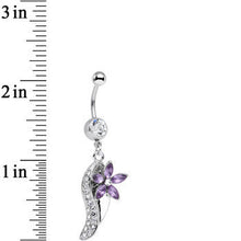 Load image into Gallery viewer, Clear and Purple Gem Flower Leaf Dangle Belly Ring
