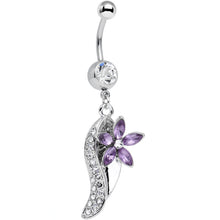 Load image into Gallery viewer, Clear and Purple Gem Flower Leaf Dangle Belly Ring