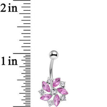 将图片加载到图库查看器,Clear Pink Gem Love Me Not Elegant Flower Belly Ring