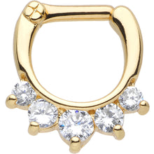 Load image into Gallery viewer, 14G Gold Plated Golden Penta Clear Gem Septum Clicker