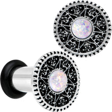 Load image into Gallery viewer, 4G Stainless Steel Sky Wheel White Synthetic Opal Plug Set