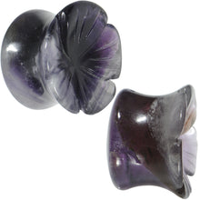 Load image into Gallery viewer, 9/16 Natural Amethyst Stone Carved Flower Saddle Plug Set