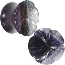 Load image into Gallery viewer, 9/16 Natural Amethyst Stone Carved Flower Saddle Plug Set