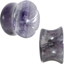 Load image into Gallery viewer, 5/8 Natural Amethyst Stone Carved Flower Saddle Plug Set