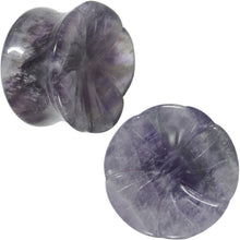 Load image into Gallery viewer, 5/8 Natural Amethyst Stone Carved Flower Saddle Plug Set