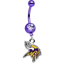 将图片加载到图库查看器,Officially Licensed NFL Clear Gem Minnesota Vikings Dangle Belly Ring