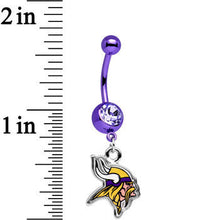 将图片加载到图库查看器,Officially Licensed NFL Clear Gem Minnesota Vikings Dangle Belly Ring