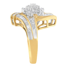 Load image into Gallery viewer, 10K Yellow Gold Round and Baguette-Cut Diamond Bypass Cluster Ring (1.0 Cttw, I-J Color, I1-I2 Clarity) - Size 8