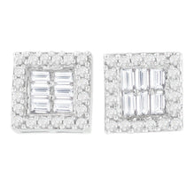 Load image into Gallery viewer, 14K White Gold 1 cttw Round and Baguette Diamond Stud Earrings (H-I, SI1-SI2)