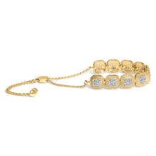 Load image into Gallery viewer, 14k Yellow Gold Plated .925 Sterling 5/8 Cttw Diamond Composite Cushion Frame 4â€-10†Adjustable Bolo Bracelet (G-H Color, I1-I2 Clarity)