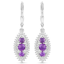 Load image into Gallery viewer, 3.60 Carat Genuine Amethyst and White Topaz .925 Sterling Silver 3 Piece Jewelry Set (Ring, Earrings, and Pendant w/ Chain)