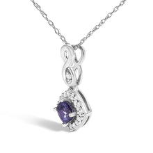 Load image into Gallery viewer, 10K White Gold Blue Purple Tanzanite and Diamond Accent Cushion Drop Pendant Necklace - 18" Inches