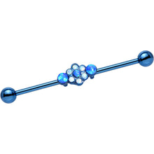 Load image into Gallery viewer, Blue Synthetic Opal Blue Anodized Flower Industrial Barbell 38mm