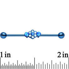 Load image into Gallery viewer, Blue Synthetic Opal Blue Anodized Flower Industrial Barbell 38mm