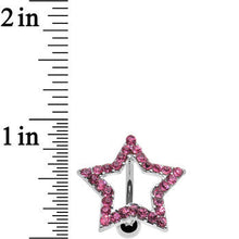 Load image into Gallery viewer, Pink Cubic Zirconia Hollow Star Top Mount Belly Ring
