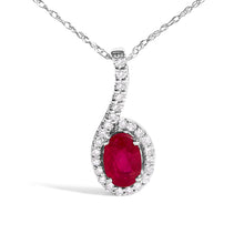 Load image into Gallery viewer, 10K White Gold Red Ruby and Diamond Accent Teardrop Pendant Necklace - 18" Inches