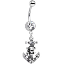 Load image into Gallery viewer, Clear Gem Nautical Anchor and Skull Dangle Belly Ring