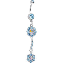 将图片加载到图库查看器,Blue Gem Double Trouble Flower Dangle Belly Ring