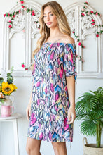 Load image into Gallery viewer, Full Size Off Shoulder Snake Mini Summer Dress β Bold Snake Print Dress, Fluttering Trendy Off Shoulder Dress, Edgy Snake Mini Dress, Statement Mini Dress, Chic Off Shoulder Dress, Sexy Snake Print Dress, Fashion Forward Mini Dress